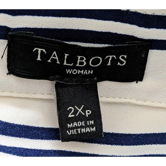 Talbots Top Womens 2XP Petite Button Up Roll Tab Sleeves Striped Collared Blouse - Picture 2 of 7